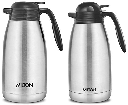 Milton Thermosteel Carafe Classic Tea/Coffee Pot (2000 Ml) & Thermosteel Carafe Flask Tea/ Coffee Pot, 2000 Ml, Silver…