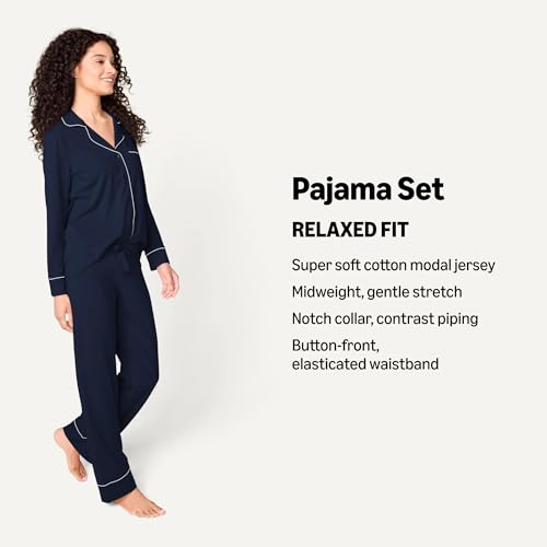 Image of Amazon Essentials Women's Long Sleeve Cotton Modal Pajama Set, Loungewear with Full-Length Bottom