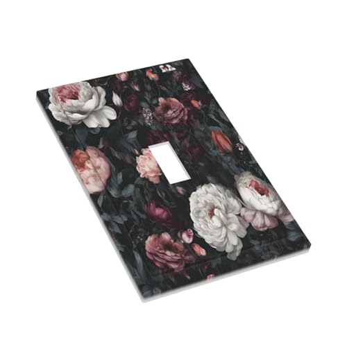 Decorative Light Switch Cover Plate Rustic Big Pink Flowers White Peony Floral 1 Gang Wall Plate Oversized Single Toggle Wall Cover Plate Jumbo Electrical Switchplate Faceplate