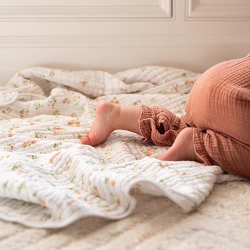 Image of aden + anais Essentials Dream Blanket, Muslin Baby Blankets for Girls & Boys, Ideal Lightweight Newborn Nursery & Crib Blanket, Country Floral
