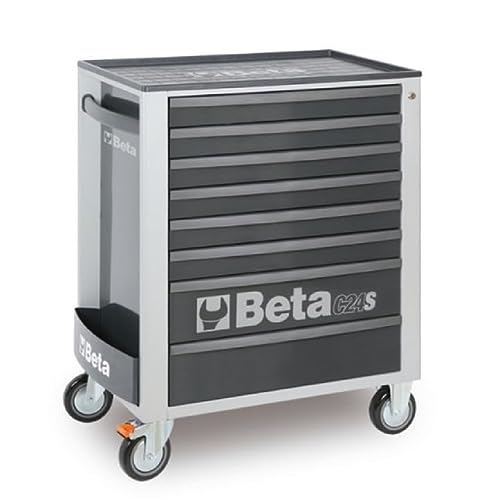 Beta - BW C24S 8/G-Plus Mobiler Werkzeugkasten mit 8 Schubladen, Arbeitsplatte aus Thermoplast - Grau