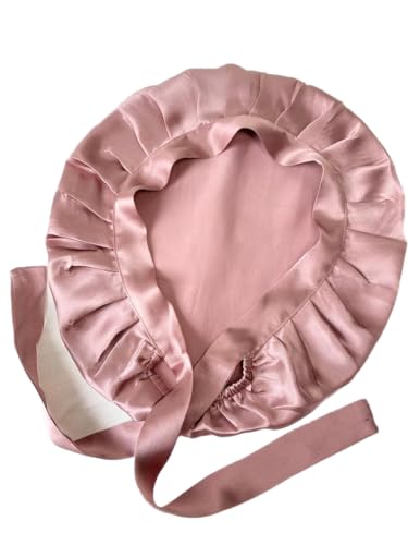 Image of Atrube Satin Silk Hair Bonnet Cap with 3 Premium Scrunchies| Sleep Cap with Adjustable Tie Band for Curly Hair with Massager| Hair wrap Pink