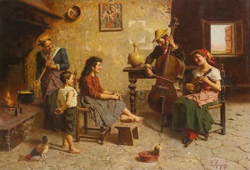 Tableaux peinture sur toile musique rustique Eugenio Zampighi pour mur vide