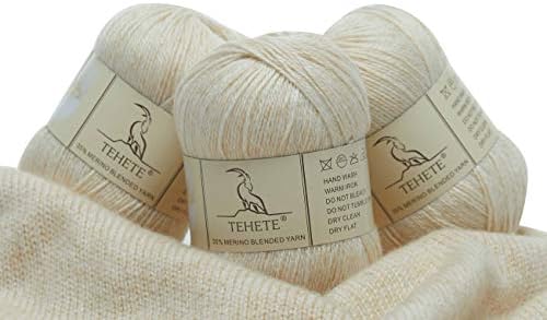 TEHETE Merino Wool Yarn for Knitting and Crochet 35% Merino Blended Yarn, 3ply 50g Ball 250m, Soft -Grey
