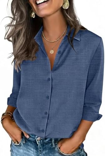 Zeagoo Button Down Shirts for Women 3/4 Sleeve Tops V Neck Collar...
