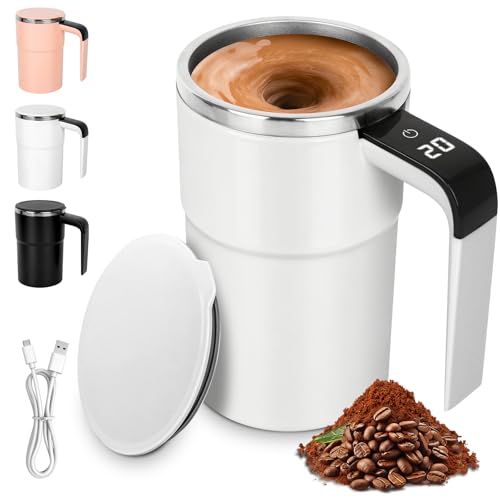 Mineup Selbstrührende Tasse, 380ml Automatischer Magnetischer Rührbecher, Selbstrührender Kaffeebecher, Wiederaufladbarer Intelligente Kaffeetasse mit Temperaturanzeige für Kaffee, Milch, Tee (Weiß)