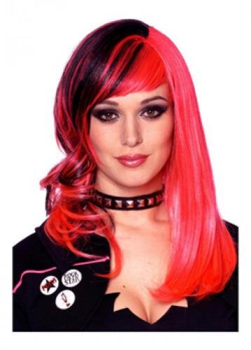 Parrucche lungo con riflessi nero rosso Pony Curly...