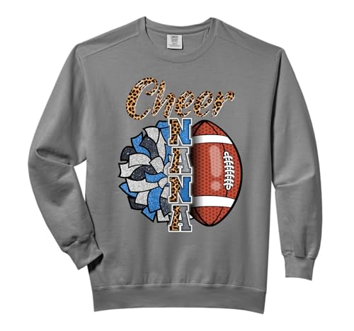 Football Cheer Nana Grandma Blue White Pom Pom Leopard Comfort Colors Adult Sweatshirt