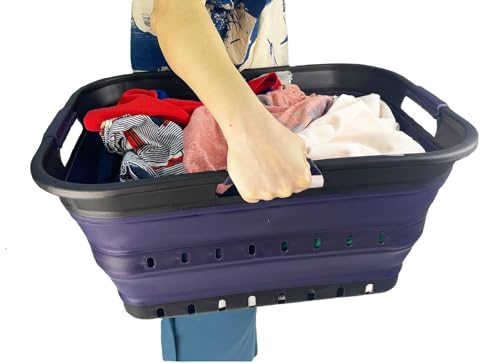 Image of SAMMART 42 (11 Gallons) Collapsible Plastic Laundry Basket, Foldable Pop Up Storage Container /Organizer, Space Saving Hamper, Portable Bin for Dorm Room Bathroom (1, Black /Dark Purple)