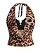 OYOANGLE Women's Sexy Leopard Prin Halter Crop Top Mesh Sheer Sleeveless Y2K Night Out Club Wear Going Out Top Brown XS
