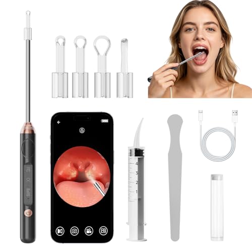 Tonsil Stone Remover with CameraTonsil Stone Removal Tool with LED LightTonsilCleaner for Tonsil Stone RemovalTonsillolith Removal Tool with 4 Head Attachments for iOS & Android