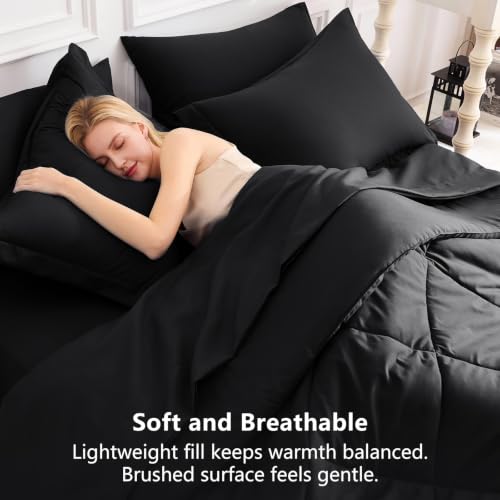 Image of CozyLux Super King Comforter Set Black, 7 Pieces Bed in a Bag Comforter Set with Sheets, All Season Bedding Set with Down Alternative Comforter, Sheets, Pillowcases & Shams