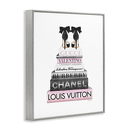 Image of Black Heels Pink Bookstack Glam, 11 x 14 Inch Framed Giclee Print | Stupell Industries . By Amanda Greenwood . Ready to hang once unboxed . Fashion forward gift . Made in USA