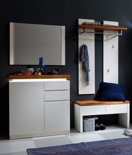 möbelando Garderoben-Set >Lisa< (4-teilig) in Weiss/Eiche - 185x193x38 (BxHxT)