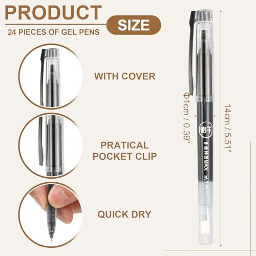 Bolígrafos de gel 0.5mm PATIKIL, pack 24 tinta negra miniatura 2