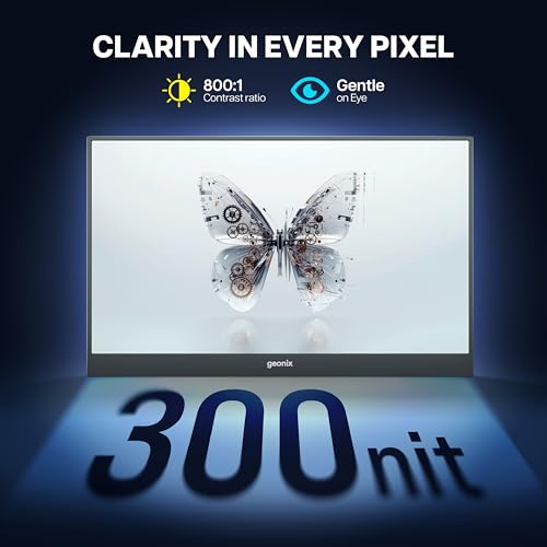 Image of GEONIX 15.6 inch Portable Monitor - Full HD 1080p IPS, 100% sRGB, Ultra Slim, USB-C & HDMI, Dual Speakers, Kickstand - Compatible with Laptop, Phone, PS5 /Xbox - 1 Year Warranty (Black)