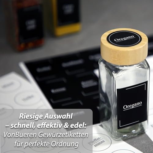 714 x Gewürzetiketten selbstklebend VonBueren | 30 x Bögen Gewürzaufkleber | Etiketten Gewürzgläser | vorgedruckte und blanke Aufkleber | Sticker rund und rechteckig