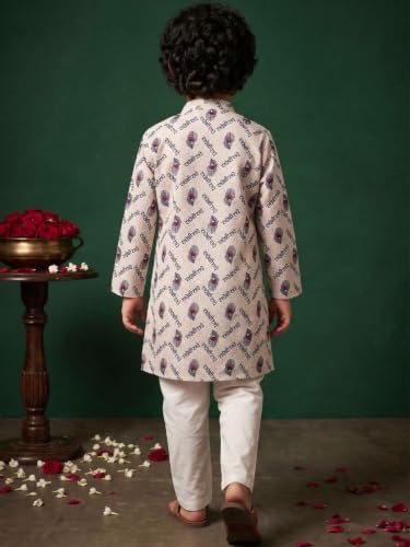Image of AJ DEZINES Boys Cotton Full Sleeve Letter Printed Kurta Pajama Set for Kids - Ethnic wear | Special Occasion & Traditional Outfit |Boys Kurta Set - Regular Fit