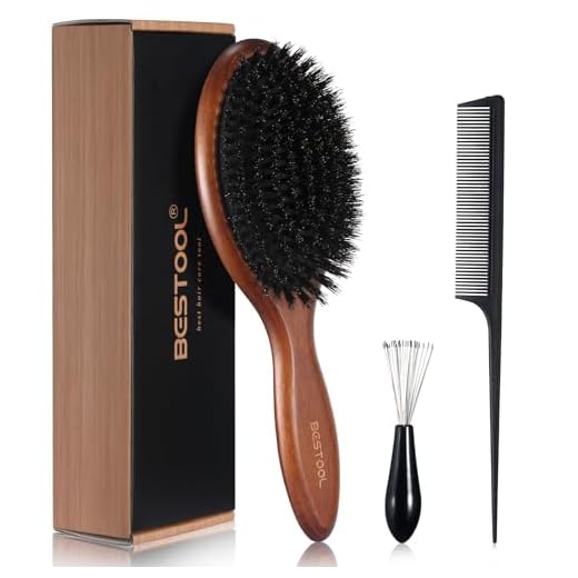 BESTOOL Haarbürste, Wildschweinborsten Bürste für Damen Herren Kinder, Buche Paddel Naturborsten für dünnes, feines Haare, Verbesserung der Haartextur (Buche)