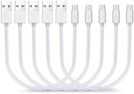 VOKOO Short Micro USB Cable [5 Pack 8 inches], Short Nylon Braided High Speed USB to Micro USB Charging Cables Compatible with Android Device - Silver