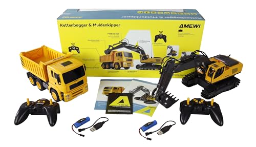 Amewi 2-in-1 Set Kettenbagger & Muldenkipper 1:18 RTR ferngesteuert RC Kinder ab 6 Jahre