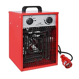 Aufun 5KW Industrie Heizgebläse Heizlüfter, Profi-Elektroheizer Heizgerät mit 3 Heizstufen MK02-50H, Bauheizer Bautrocknern， Überlastschutz, ideal für Innen- und Außeneinsatz(5000W)