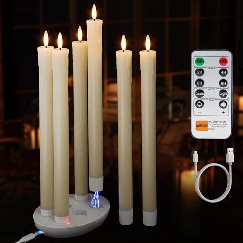 Image of Rechargeable Flameless Taper Candles with Remote, Charging Station, 6 Pcs