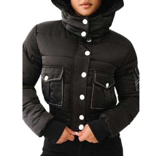 Women's Cropped Puffer Jacket, Lightweight Hooded Winter Jacket, Short Quilted Bubble Jacket4