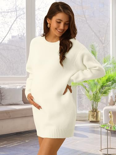 Image of Seta T Women's Sweaters Long Sleeve Crewneck Cozy Oversized Sweater Loose Fit Tunic Tops with Pockets