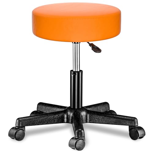 Casaria® Tabouret de Bureau Orange pivotant 360° Hauteur réglable 46-60 cm avec roulettes siège Rembourrage 10 cm