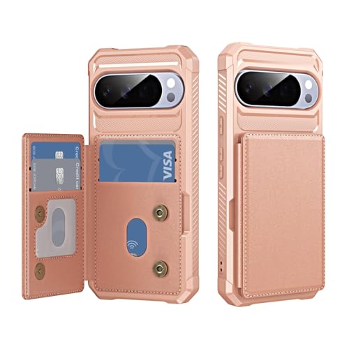 Protection Google Pixel 8 Pro portefeuille cuir or rose avec fonction support vidéo