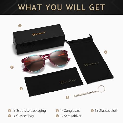 Image of SUNGAIT Premium Vintage Round Sunglasses for Women Men Classic Retro Style