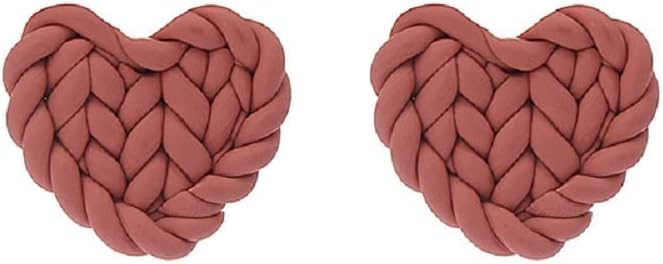 Handmade Pink Polymer Clay Rattan Flower Drop Earrings - Lightweight Boho Geometric Heart Dangle Statement Summer Beach Jewelry