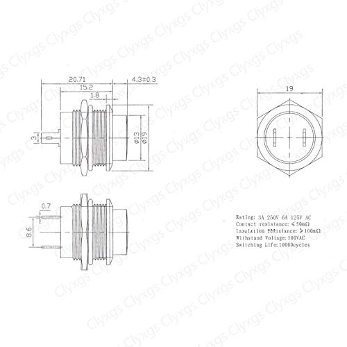 Clyxgs Momentary Push Button Switch, Spst Mini Switches With No Lock Round 3A Ac250V / 6A Ac125V Black & Red Cap #TOP5