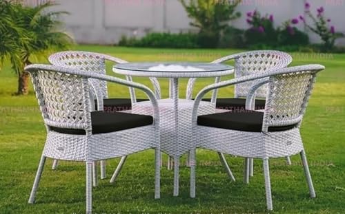 Image of India Outdoor Indoor Patio Furniture Sets Rattan Chair Patio Set Conversation Set Poolside Lawn Chairs Swingarea Balcony Outdoor Garden Furniture Chair (White with Black Cushion 4+1)