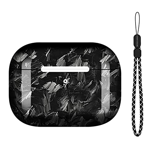 Monocarbon Forged Carbon Fiber Case For Airpods Pro 2Nd Generation 2022 With Stripes Lanyard Shock-Absorbing Protective Cover For Airpods Pro 2 (Support Wireless Charging) -Glossy Finish #TOP17