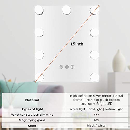 Vanity Mirror with Lights, Baban Hollywood Makeup Mirror with Dimmable LED with Lights 3 Colors Light Detachable 10X Magnification Touch Control 360°Rotation for Dressing Room, Bedroom Makeup, Black… - Thumbnail 7