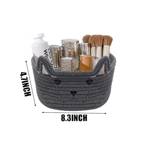 Image of Cat Shaped Basket,Cat Toys Basket Storage Organizer Cute Cartoon Cotton Rope Basket With Ear Handles Easter Basket Baby Shower Gifts For Kids 8.3 x 4.7 inches,Grey