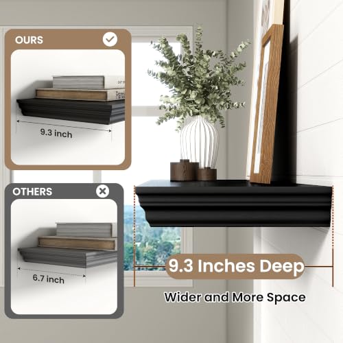 Image of 24 Inch Floating Shelves for Wall, 9.3 inchD Crown Molding Wood Display Shelf