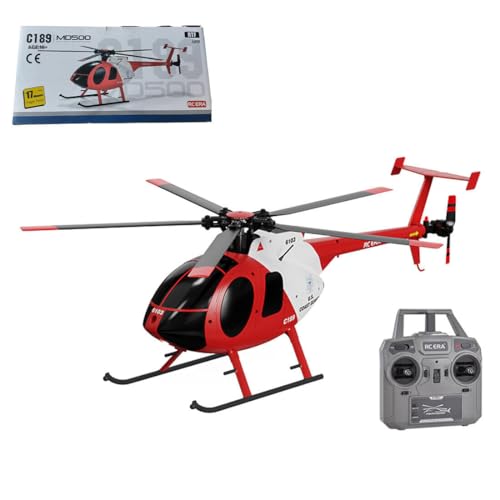 NULA MD500 C189 RC Helicopter Little Bird Aircraft for Adults, 1/28 2.4G 4CH Single-Rotor Military Helicopter with 6-Axis Gyro, Remote Control Airplane for Beginner (RTF Version/Red and White)