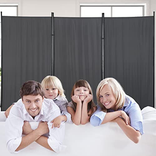 Partition Room Dividers,3-Panel Folding Privacy Screens 6 Ft Portable Divider Wall Freestanding Partition Room Divider Screen for Room Separator Home Office,Dark Grey