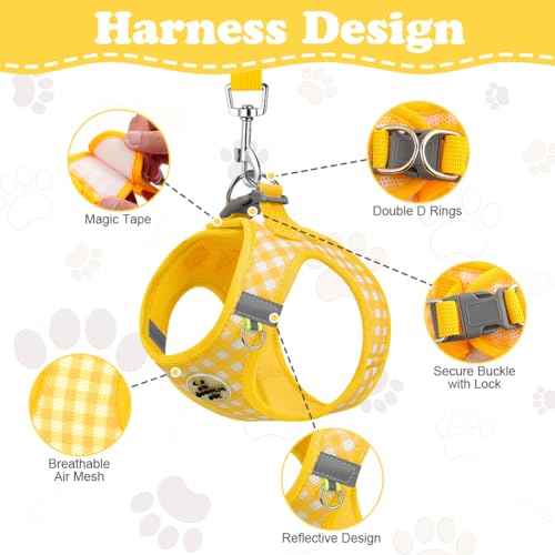 OFFCUP Hundegeschirr Leine Set für Hunde, Atmungsaktive Step-In Geschirr aus Mesh mit gepolsterter Weste Anti Zug Reflektierend Verstellbar Weich Welpengeschirr Katzengeschirr, Gelb, S