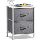 Sorbus Nightstand with 2 Drawers - Bedside Furniture & Night Stand End Table Dresser for Home, Bedroom Accessories, Office, College Dorm, Steel Frame, Wood Top, Easy Pull Fabric Bins (White/Gray)