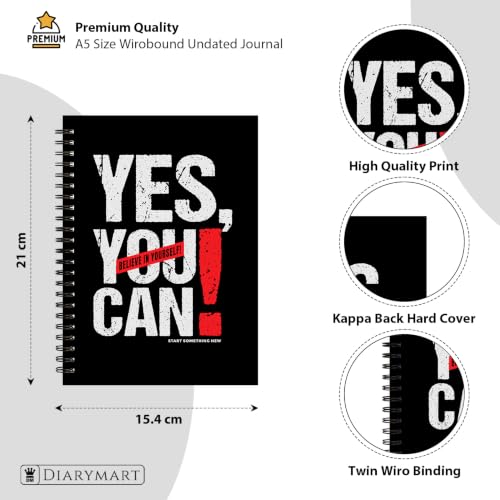 Image of Yes You Can Printed Cover A5 Size Wiro Hard Bound Notebook Diary For Girls and Women | 200 Ruled Pages | 80 GSM Paper | Undated Journal Diary