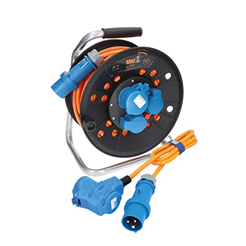 KALLE DAS KABEL Kabeltrommel Camping CEE-Campingkabel 3G 2,5mm² EXTREME SIGNAL 25 Meter Kabeltrommel + Anschlussleitung mit Winkelkupplung 1,5m