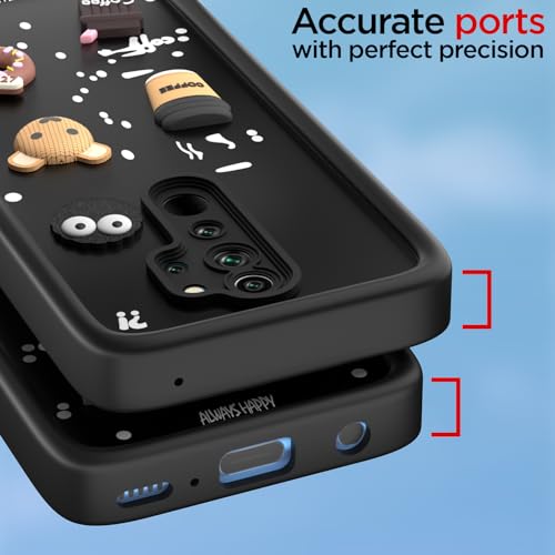 Image of Pikkme Back Cover for Redmi Note 8 Pro | Cute Fun Cartoon 3D Bear Silicone Full Body Protection Bumper Cover (Black)