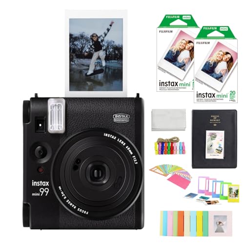 FUJIFILM INSTAX Mini 99 Instant Film Camera Bundled with INSTAX Mini Instant Film | 40 Exposures + Black Album and Stickers + Cleaning Cloth (5 Items)