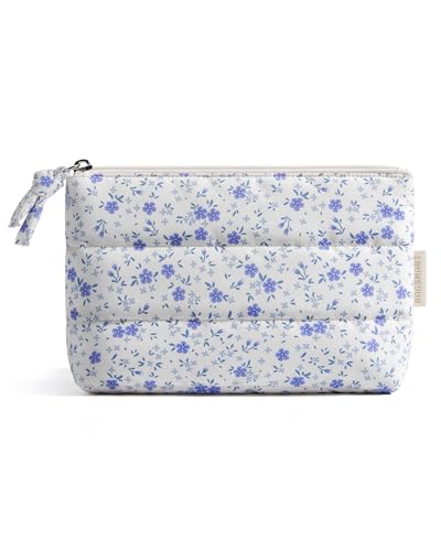 Image of BAGSMART Small Makeup Bag, Machine Washable Puffy Cosmetic Pouch | Soft water-resistant puffy fabric. Compact yet spacious. Zipper pouch Ideal for travel, toiletry, purse storage & gifting