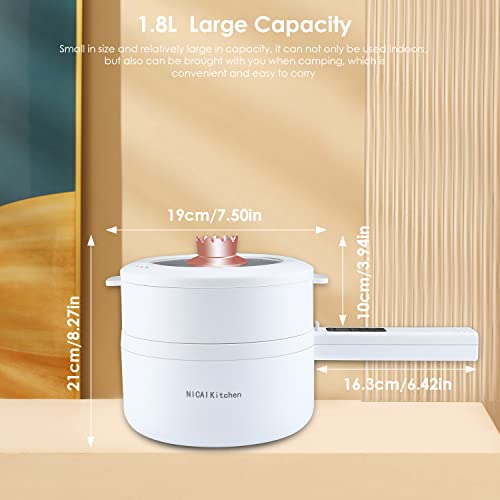 Electric Hot Pot Cooker Steamer, Multifunctional Non-Stick Pan 1.8L,Suitable For Ramen, Steak, Egg,Rice, Oatmeal, Soup Smart Button #TOP6