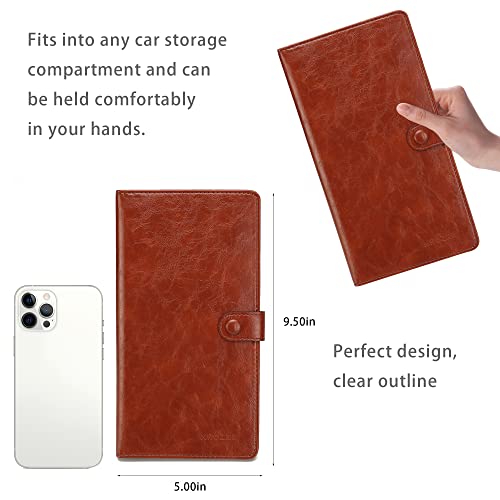 Image of Car Registration and Insurance Holder Glove Box Folder-Premium PU Leather Car Document Wallet Driver's License, Cards and Other Essentials, Reddish brown, Multi-pocket Portable Automotive Document